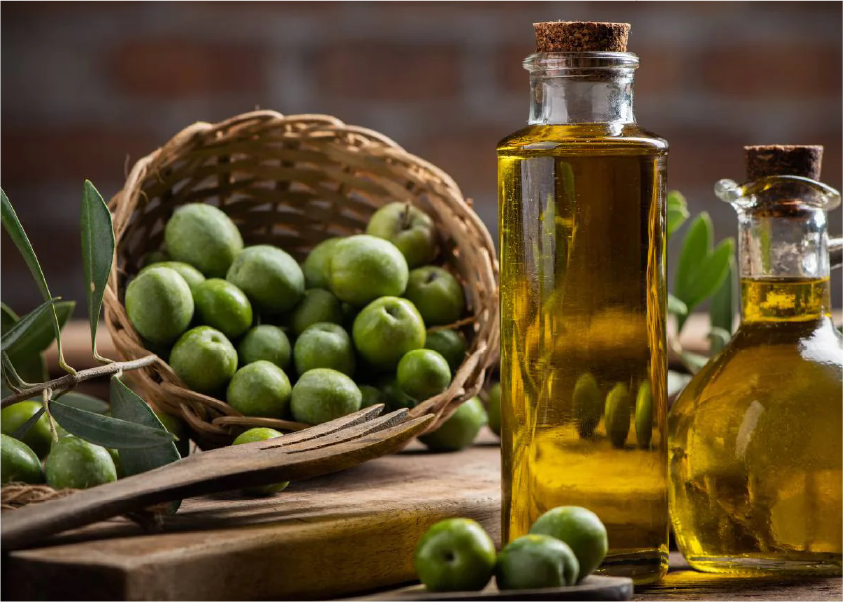 Olive oil and fresh olives